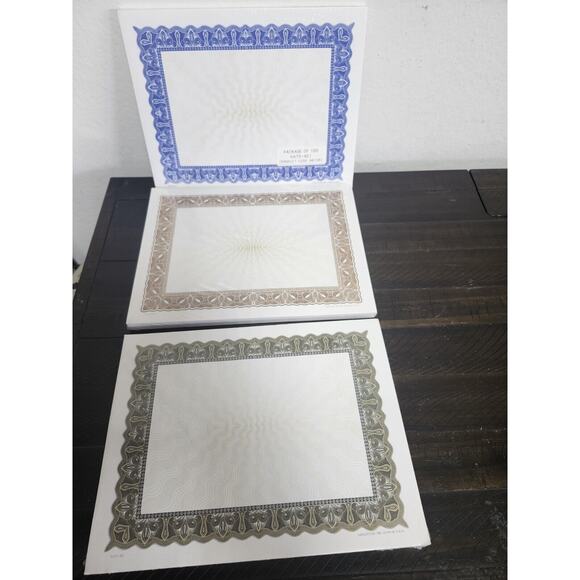 Lot Of 3 Blank Certificate‎ Paper 8-1/2 x 11" Wolcotts Each 100/Pack - Picture 1 of 10